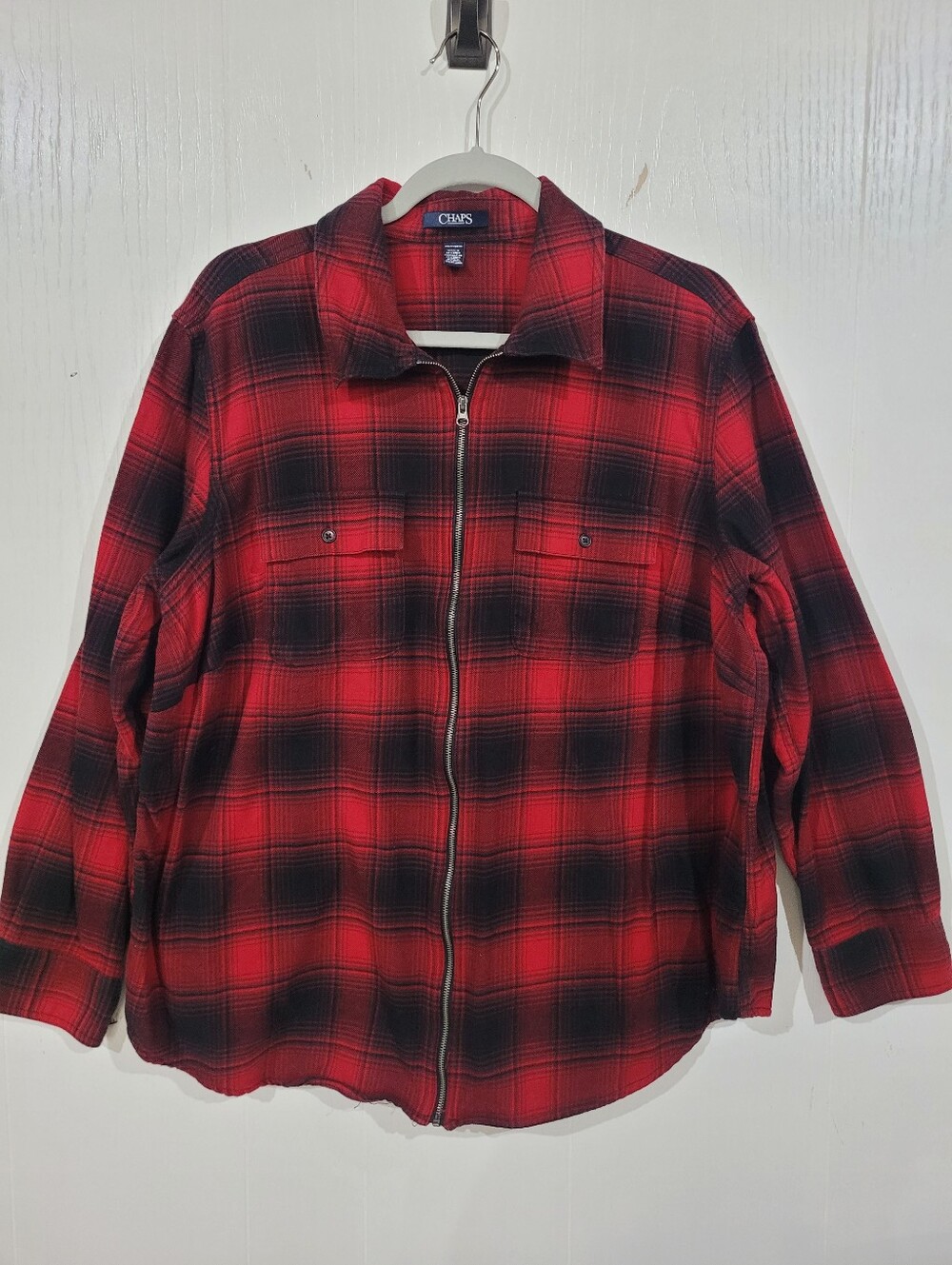 Chaps Ralph Lauren Vintage 90s Womens Red and Black Plaid Zip Jacket Size 2X XXL